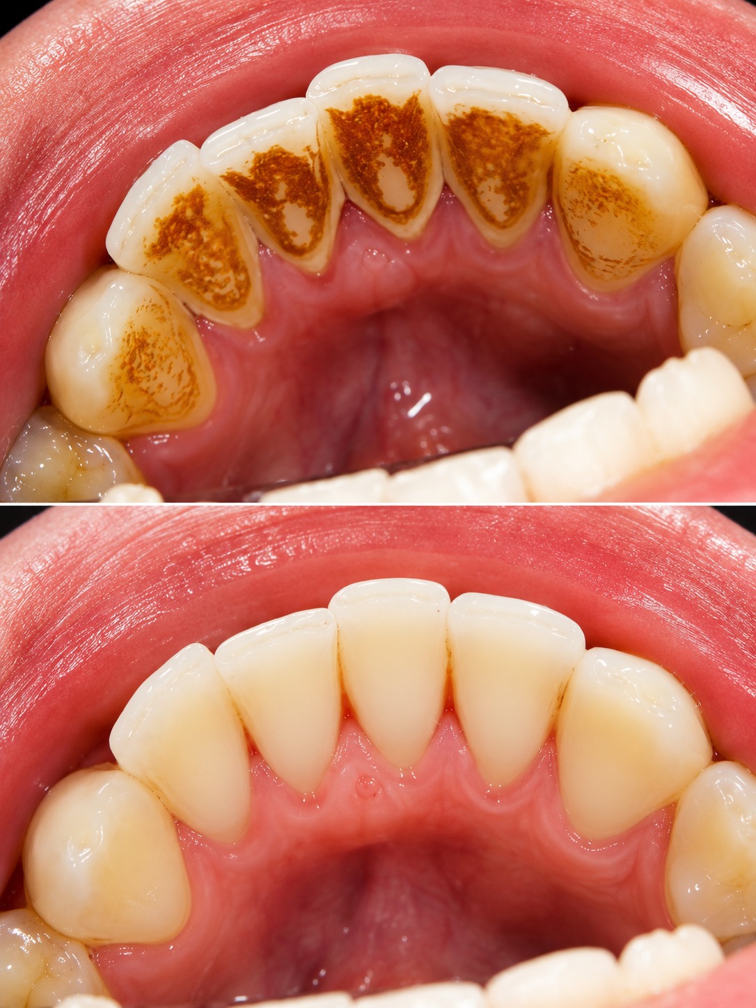 Professionelle Zahnreinigung vorher und nachher bei EDEL SMILE München Trudering